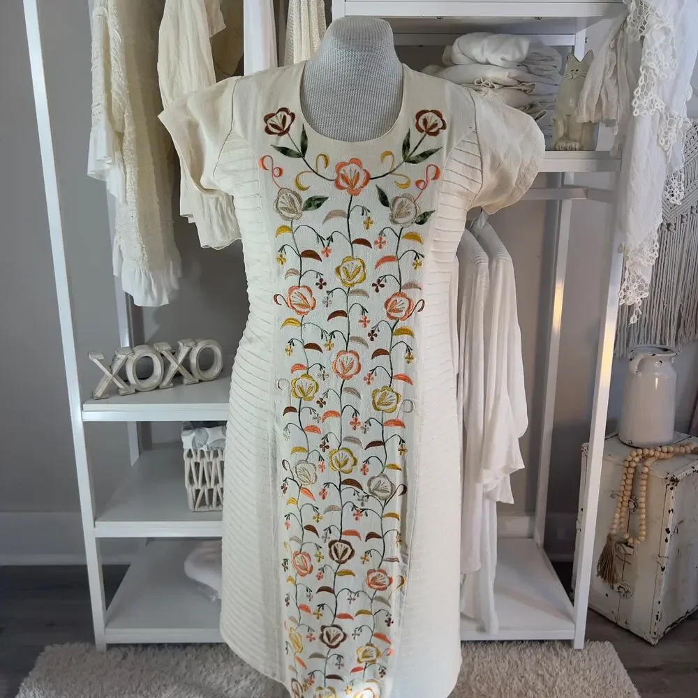 Glyphs women's sz. Large cotton embroidered muslin dress spring, fall #2250 - Picture 1 of 8